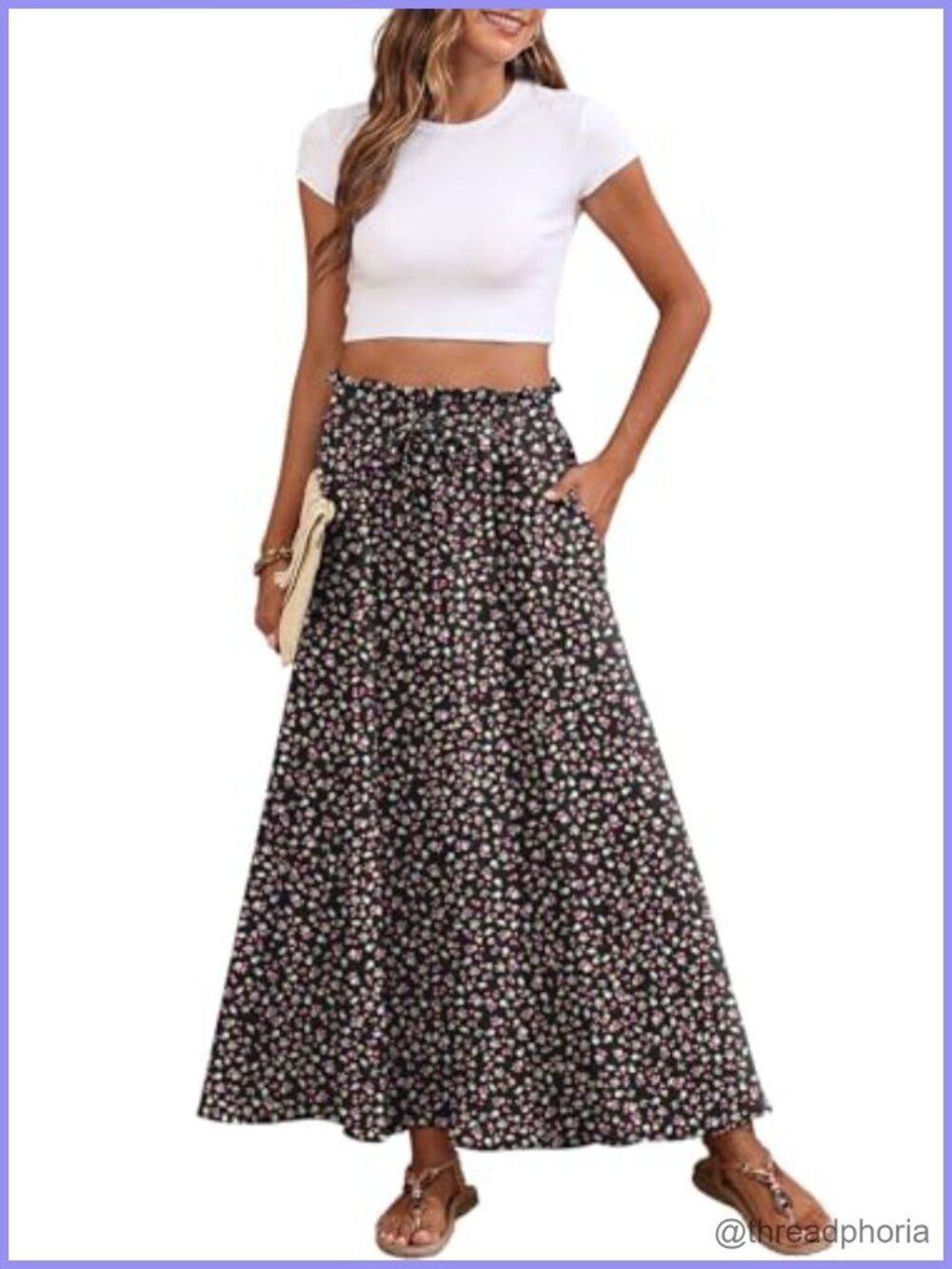 Women's Maxi Skirt Chiffon High Waisted Tie Knot Flowy Beach with Pockets